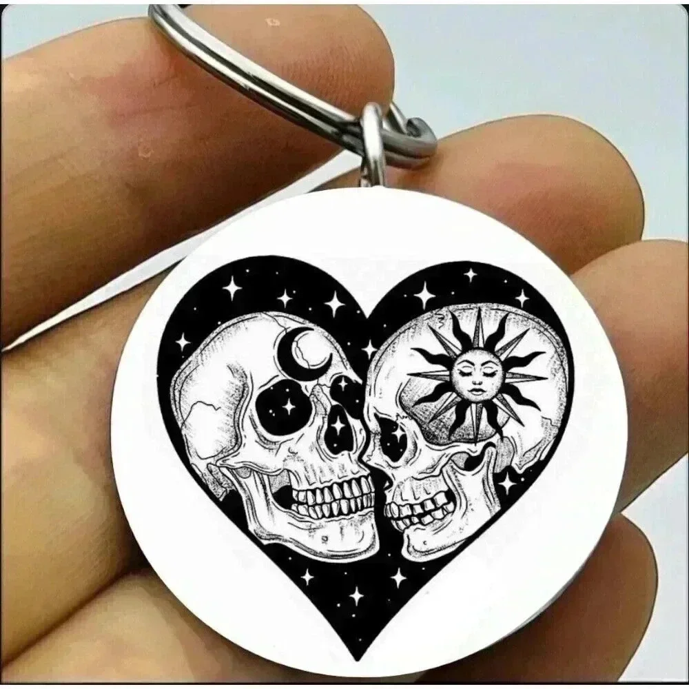 Skelton Lover Moon Start Sun Universe Galaxy Hot Horror Art Sugar Skull Keychain